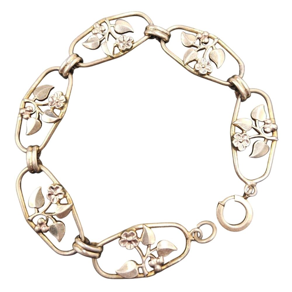 Vintage 1950s Goldtone Floral Link Bracelet